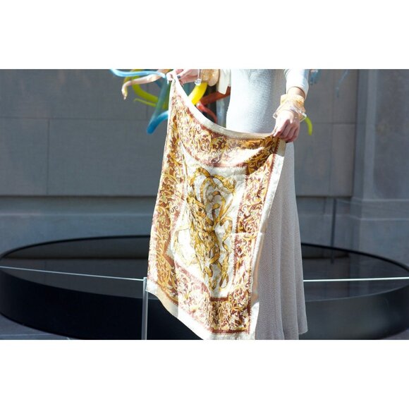 Metallic Golden Floral Chain Straps Scarf Vintage Accessories - Picture 2 of 3